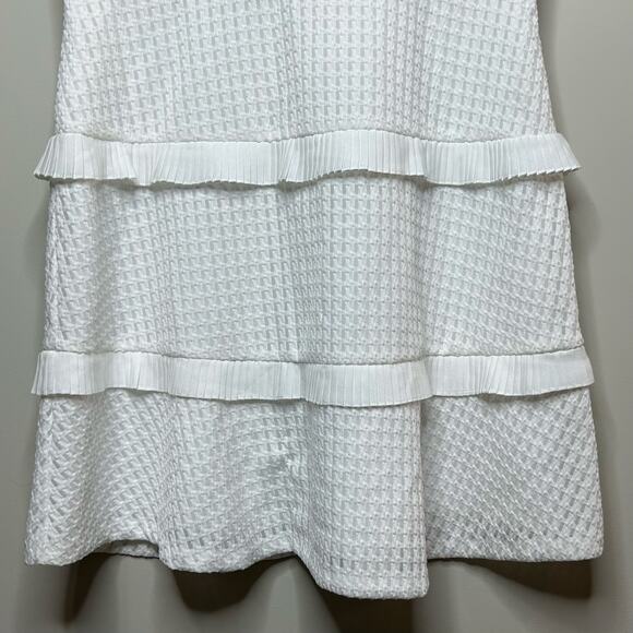 Kensie White Dress Size 14 Lace Top Tiered Pleated Ribbon Short Sleeves - Picture 6 of 14